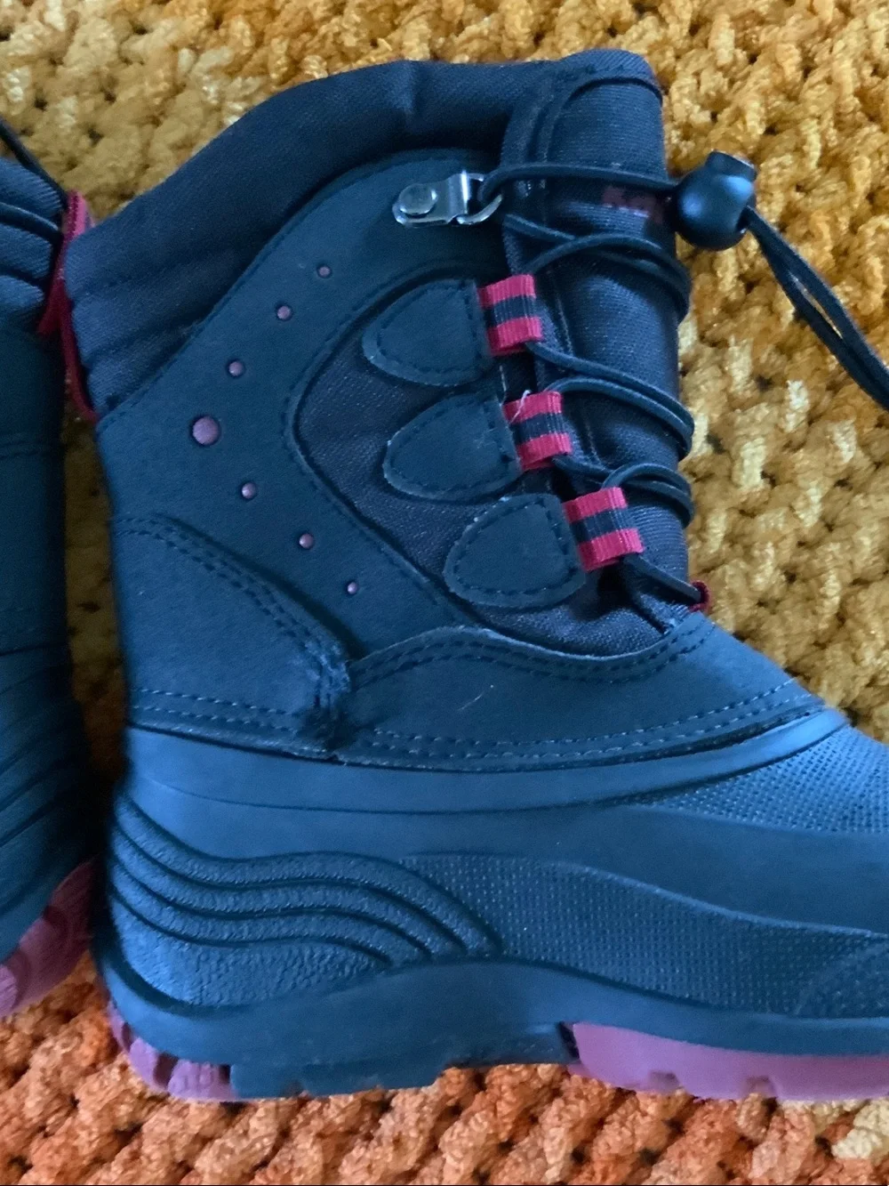 Kamik Black Kids Snow Boots with Red Accents